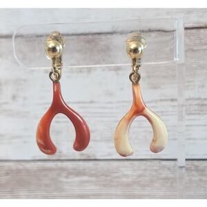 Vintage Clip On Earrings Wishbone Dangle